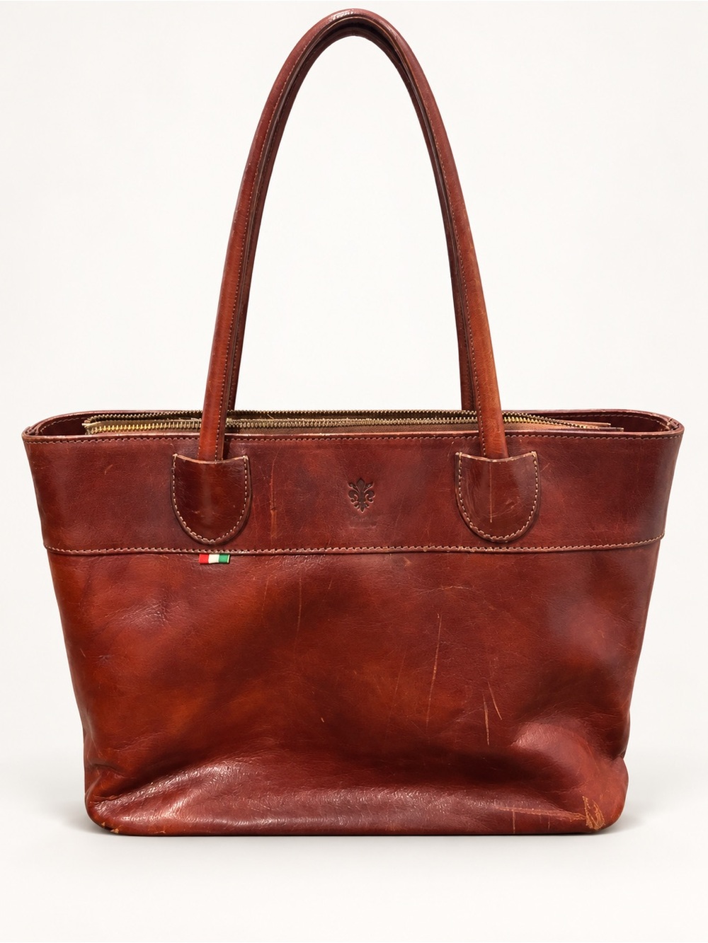 Vera Pelle Italian Leather Shoulder Tote – Chestnut Brown